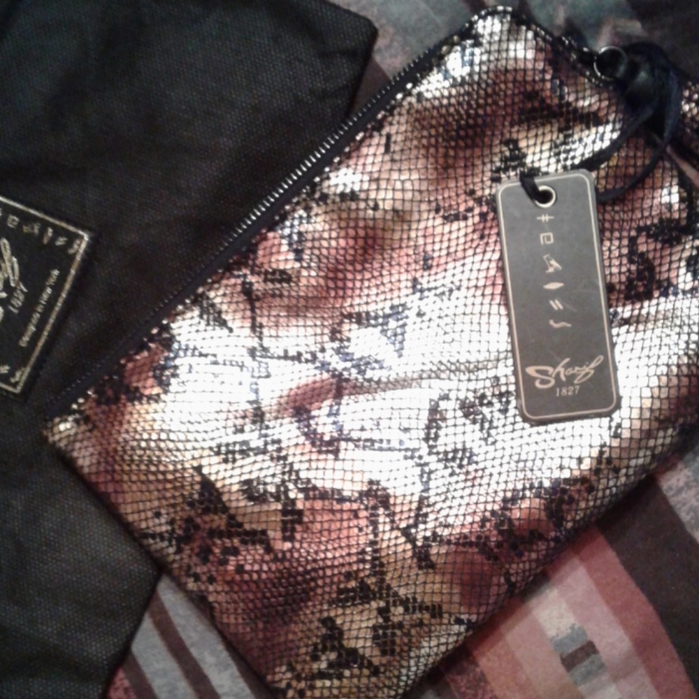 Gold and Bronze clutch bag.